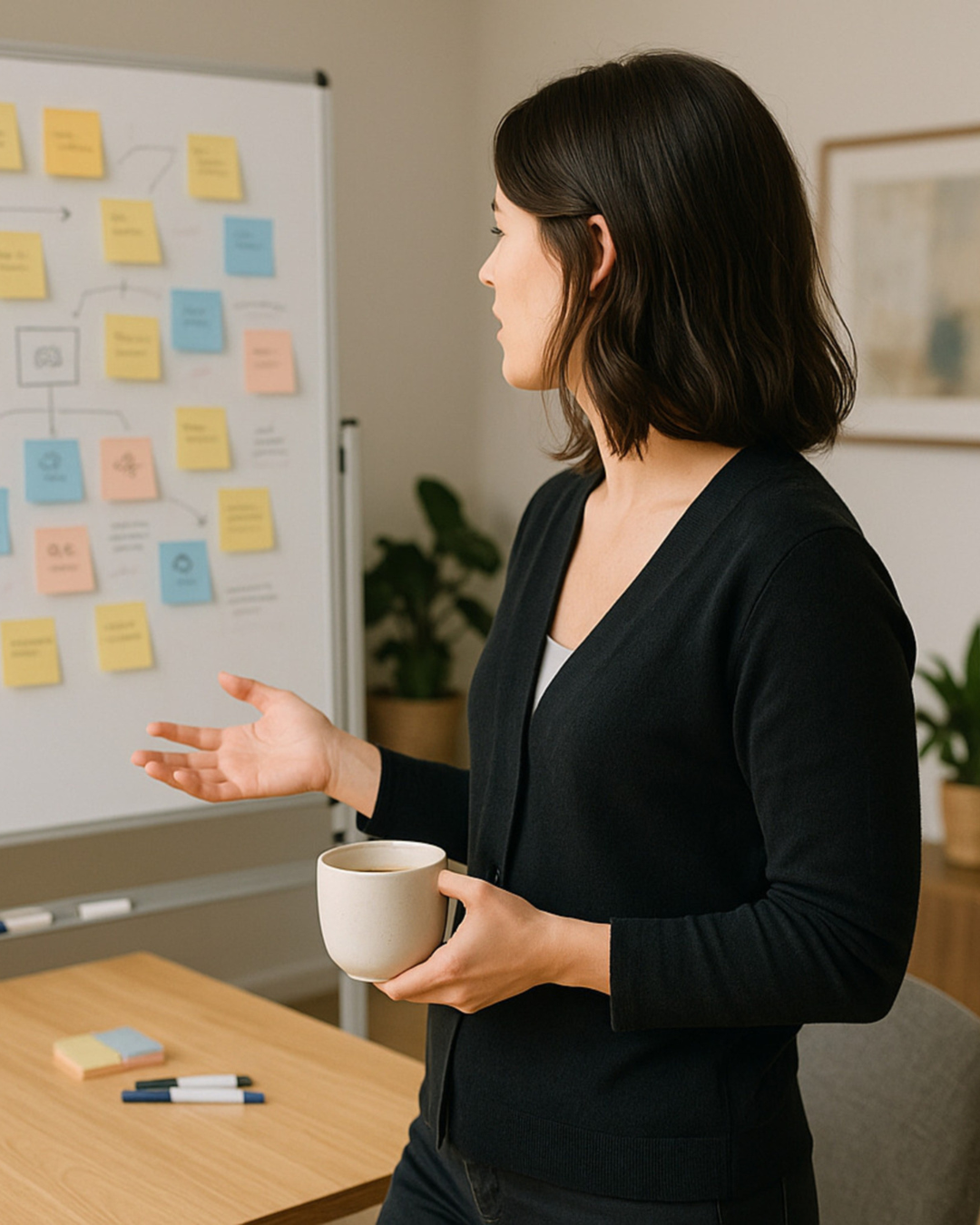 Market research strategist presenting consumer insights to a team